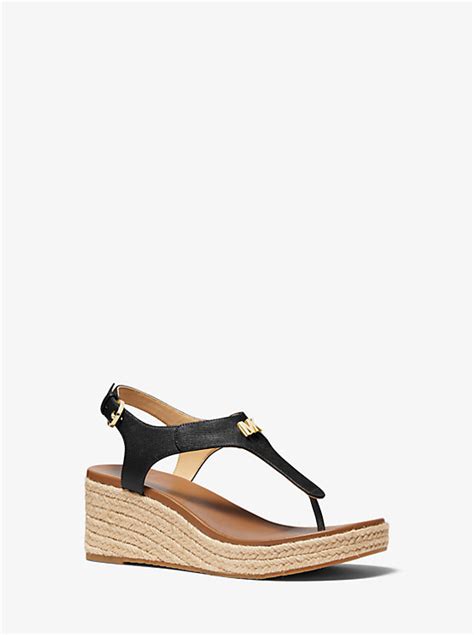 michael kors sable leather wedge|Laney Saffiano Leather Espadrille Wedge Sandal .